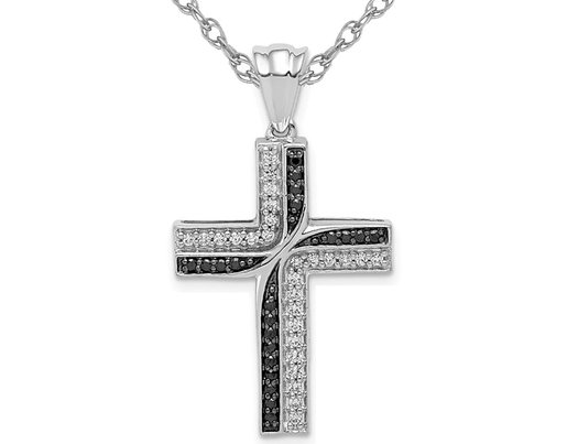 1/4 Carat (ctw) Black & White Diamond Cross Pendant Necklace in 14K White Gold with Chain