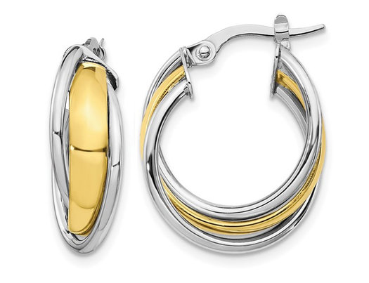 10K White and Yellow Gold Polished Hoop Huggy Earrings
