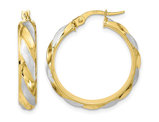 10K Yellow and White Gold Twisted Hoop Earrings