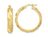 10K Yellow Gold Twisted Textured Hoop Earrings