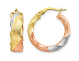 10K Yellow , White and Pink Gold Twisted Hoop Earrings
