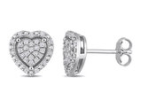 3/10 Carat (ctw) Diamond Cluster Heart Earrings in Sterling Silver