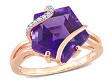 6.00 Carat (ctw) Amethyst Ring in Rose Plated Sterling Silver with Accent Diamonds