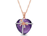 12.00 Carat (ctw) Amethyst Heart Pendant Necklace in 10K Rose Pink Gold with Chain