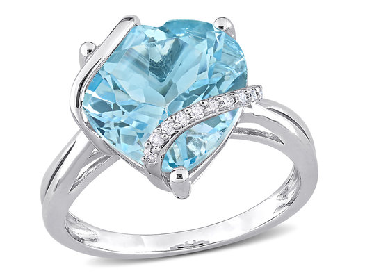 7.00Carat (ctw) Sky-Blue Topaz Promise Heart Ring in Sterling Silver with Accent Diamonds