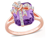 6.50 Carat (ctw) Amethyst and White Topaz Bow Ring in Rose Plated Sterling Silver