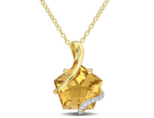 6.00 Carat (ctw) Citrine Pendant Necklace in Yellow Plated Sterling Silver with Chain