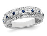 1/5 Carat (ctw) Natural Blue Sapphire Ring Band in 14K White Gold with Diamonds