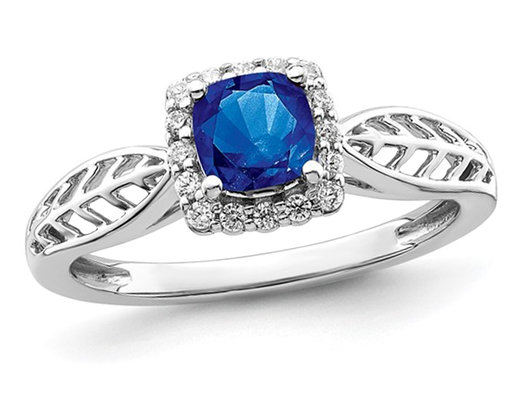 1/2 Carat (ctw) Natural Blue Sapphire Ring in 14K White Gold with Diamonds