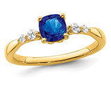 1/2 Carat (ctw) Natural Blue Sapphire Ring in 14K Yellow Gold with Diamonds