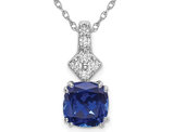 3.05 Carat (ctw) Lab-Created Blue Sapphire Pendant Necklace with Lab-Grown Diamonds in 14K White Gold with Chain