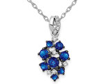 3/4 Carat (ctw)  Blue Sapphire Cluster Pendant Necklace in 14K White Gold and Chain