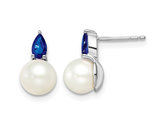 Freshwater Cultured Pearl Earrings with Natural Sapphires in 14K White Gold 