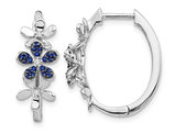 1/6 Carat (ctw) Natural Blue Sapphire Hoop Flower Earrings in 14K White Gold