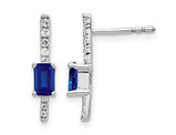 1/3 Carat (ctw) Blue Sapphire Dangle Stick Earrings in 14K White Gold with Diamonds