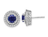2.40 Carat (ctw) Lab-Created Blue Sapphire Halo Earrings in 14K White Gold with Lab-Grown Diamonds 1.00 Carat (ctw)