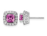 1.30 Carat (ctw) Lab-Created Pink Sapphire Earrings in 14K White Gold with Lab-Grown Diamonds