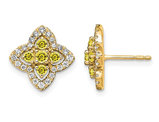 2/5 Carat (ctw) Yellow Sapphire Button Earrings in 14K Yellow Gold with Lab-Grown Diamonds
