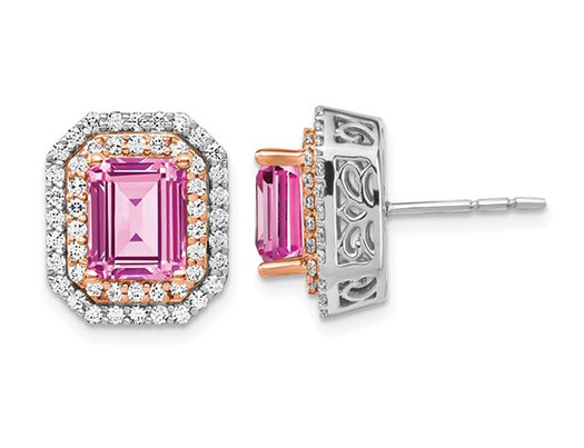 3.00 Carat (ctw) Lab-Created Pink Sapphire Earrings in 14K White Gold with Lab-Grown Diamonds 1.00 Carat (ctw)