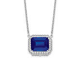 3.50 Carat (ctw) Lab-Created Blue Sapphire Necklace with Diamonds in 14K White Gold with Chain