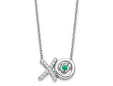 1/4 Carat (ctw) Diamond (ctw) XO Pendant Necklace in 14K White Gold with Emerald and Chain