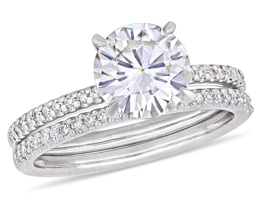 1.85 Carat (ctw) Lab-Created Moissanite Engagement Bridal Wedding Ring Set 14K White Gold with Diamonds 1/4 Carat (ctw)