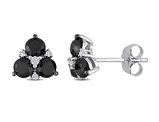 1 1/2 Carat (ctw I2-I3) Black & White Diamond Solitaire Stud Earrings in 10K White Gold