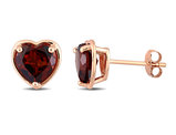 2 4/5 Carat (ctw) Garnet Solitaire Heart Earrings in 14K Rose Pink Gold