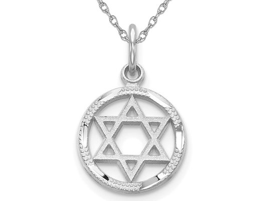 10K White Gold Star of David Pendant Necklace with Chain