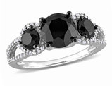 3.00 Carat (ctw) Black & White Diamond Three-Stone Ring in 10k White Gold