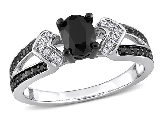 1.00 Carat (ctw) Black & White Diamond Engagement Ring in Sterling Silver