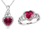 4.50 Carat (ctw) Lab-Created Ruby Heart Ring and Matching Pendant in Sterling Silver