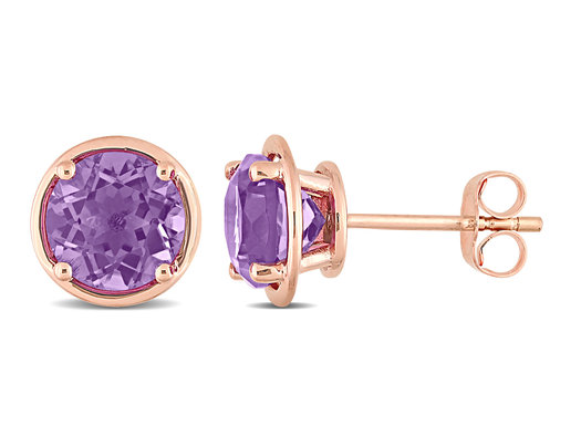 2.60 Carat (ctw) Amethyst Solitaire Earrings in 10K Rose Pink Gold