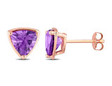 1.90 Carat (ctw) Trillion-Cut Amethyst Solitaire Earrings in 10K Rose Pink Gold