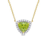 1.50 Carat (ctw) Trillion Peridot Pendant Necklace in 10K Yellow Gold with White Topaz and Chain