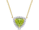 1.50 Carat (ctw) Trillion Peridot Pendant Necklace in 10K Yellow Gold with White Topaz and Chain