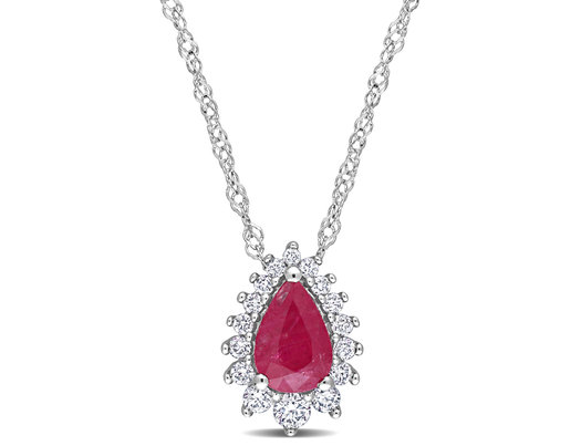 1/2 Carat (ctw) Pear Drop Ruby Pendant Necklace in 14K White Gold with Chain and Diamonds