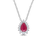 1/2 Carat (ctw) Pear Drop Ruby Pendant Necklace in 14K White Gold with Chain and Diamonds