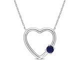 1/3 Carat (ctw) Blue Sapphire Open Heart Pendant Necklace in 10K White Gold with chain