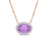 3/4 Carat (ctw) Amethyst Halo Pendant Necklace in 10K Pink Gold with Chain and Diamonds