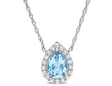 1 1/10 Carat (ctw) Pear Drop Sky Blue and White Topaz Pendant Necklace in 10K White Gold with Chain