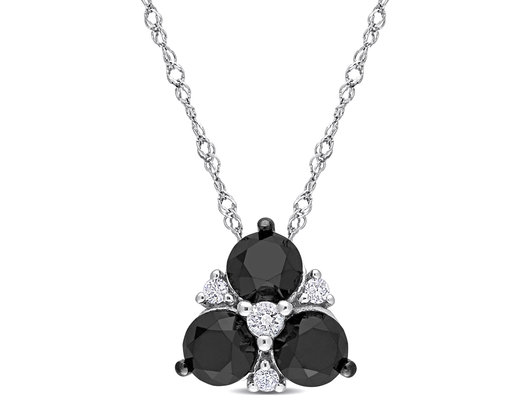 1.50 Carat (ctw) Black and White Diamond Pendant Necklace in10K White Gold with Chain