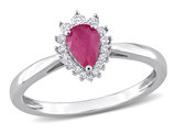1/2 Carat (ctw) Ruby Pear-Cut Ring with Diamonds in 14K White Gold