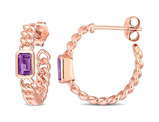 2/5 Carat (ctw) Amethyst Link Hoop Earrings in 10K Rose Pink Gold