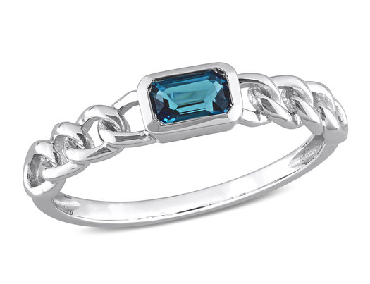 3/8 Carat (ctw) London Blue Topaz Link Ring in 10K White Gold