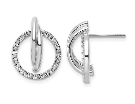 Accent Diamond Circle Earrings in Sterling Silver with Platinum Plating