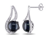 9-9.5mm Freshwater Cultured Black Pearl Earrings in Sterling Silver