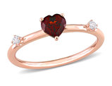 5/8 Carat (ctw) Garnet Heart Promise Ring in 10K Rose Pink Gold with White Topaz