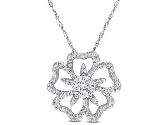 9/10 Carat (ctw) Lab-Created Moissanite Flower Pendant Necklace in Sterling Silver with Chain