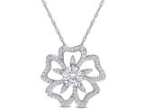 9/10 Carat (ctw) Lab-Created Moissanite Flower Pendant Necklace in Sterling Silver with Chain